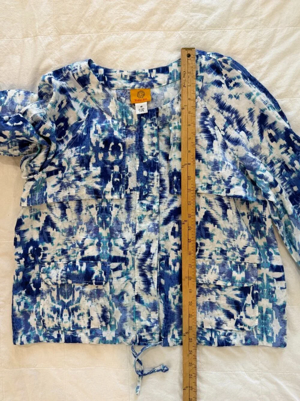 Ruby Rd Blue Linen Blend Coastal Lightweight Jacket Size 14 -Spring-Summer Layer - Picture 10 of 11